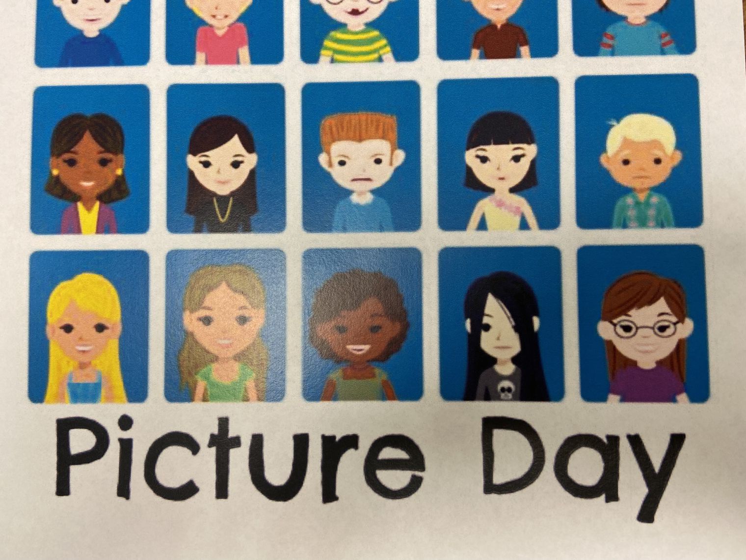 illustrated school children in yearbook photo
