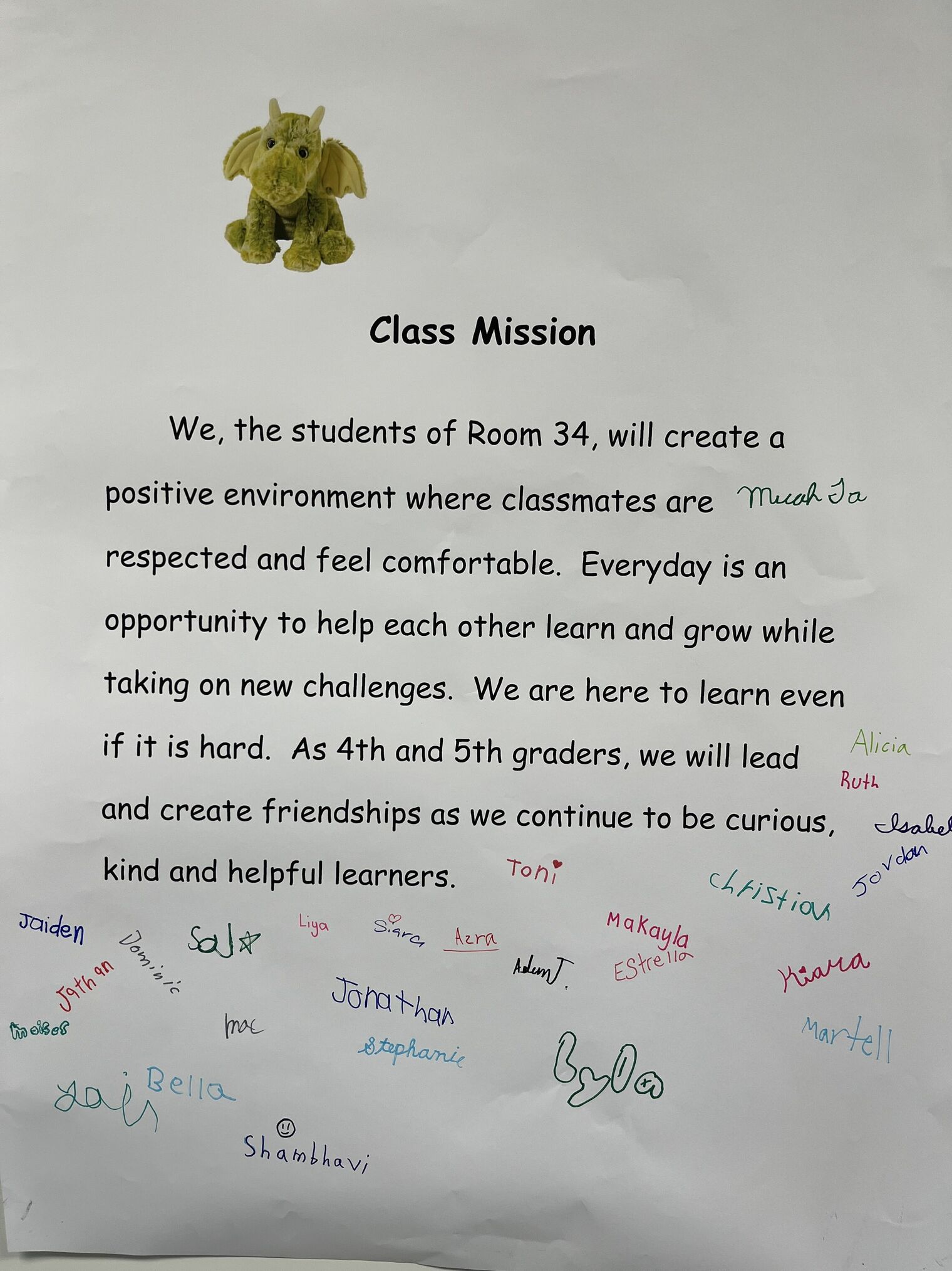 Classroom Mission Statement and signatures