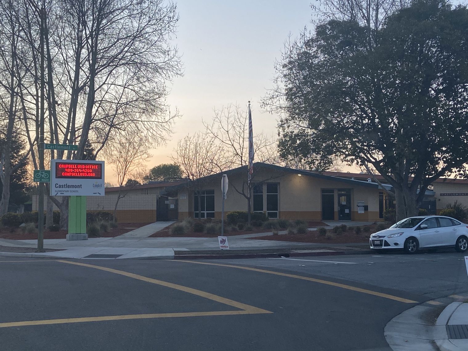 Front of Castlemont Elementary school with marquee sign