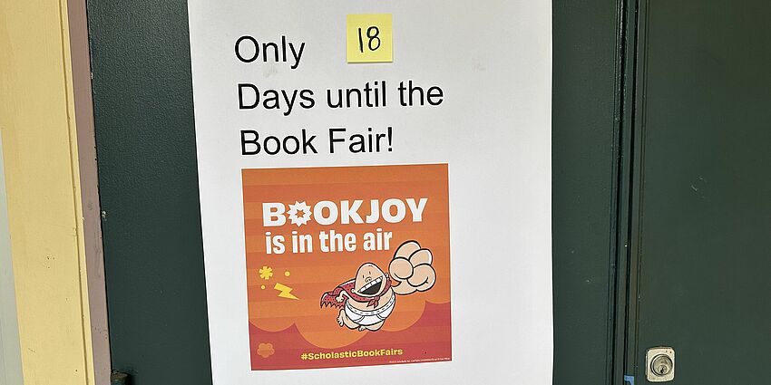 Book Fair sign with countdown to event