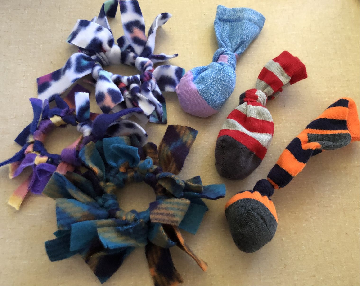 Assorted handmade cat toys