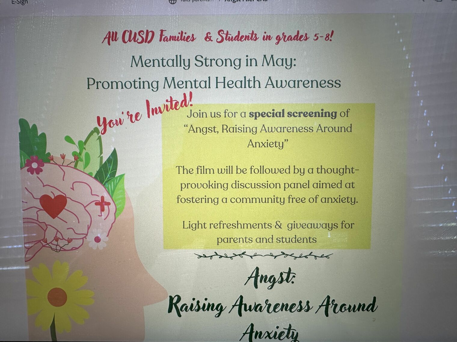 Flyer for the screening of a movie