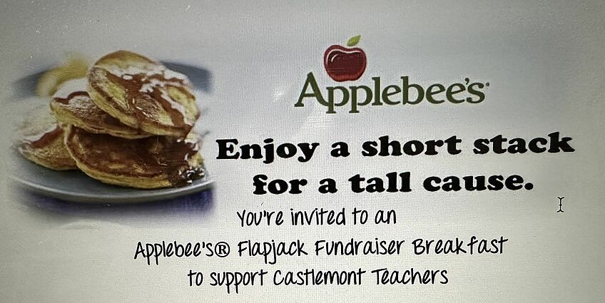 Pancakes and text about a fundraiser