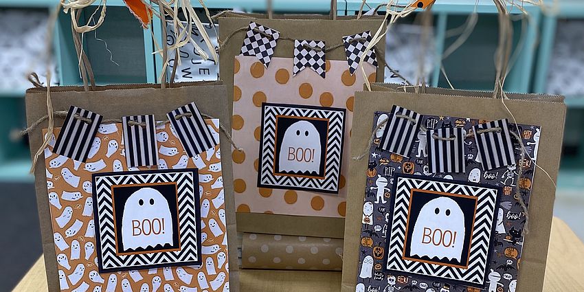 Halloween decorated bags in black and orange