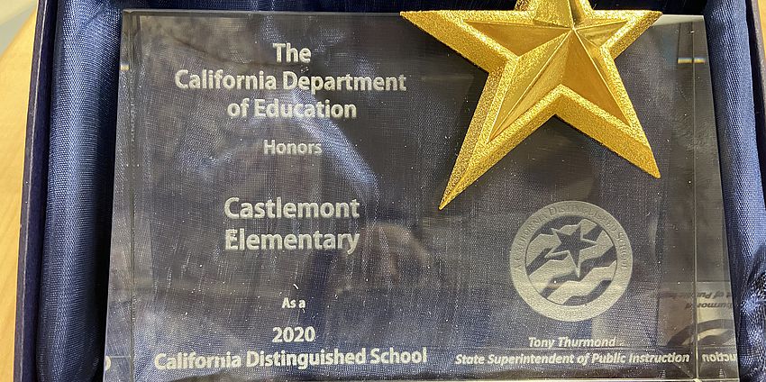 Castlemont Distinguished School Award plaque.