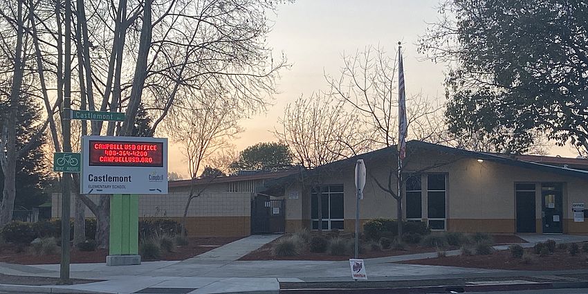 Front of Castlemont Elementary school with marquee sign