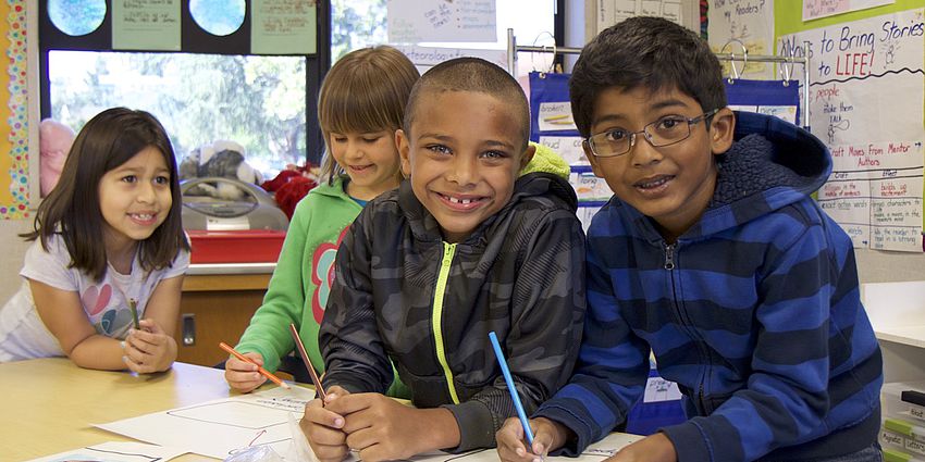 happy boy and girl students