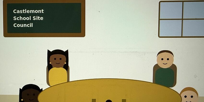 illustrated people around a small table