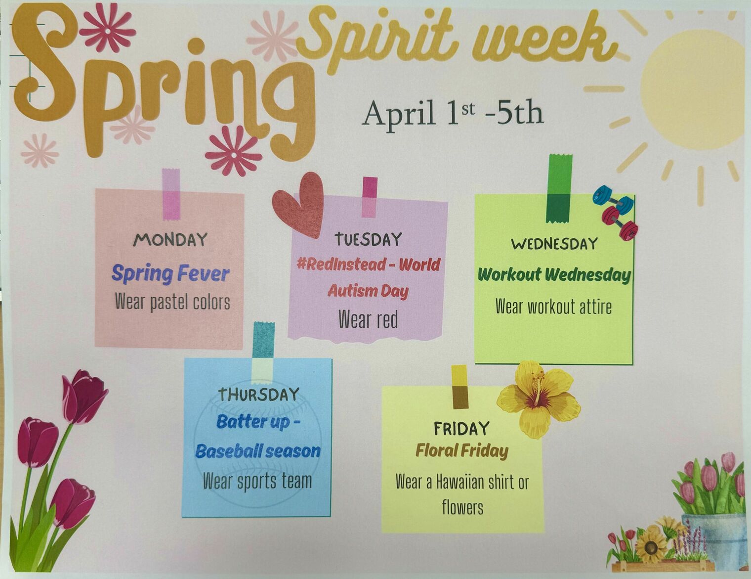 April Spirit Week Calendar